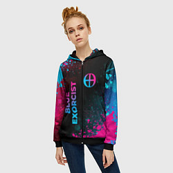Толстовка на молнии женская Blue Exorcist - neon gradient: надпись, символ, цвет: 3D-черный — фото 2