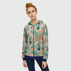 Толстовка на молнии женская Музыкальная фантазия, бесшовный узор, цвет: 3D-синий — фото 2