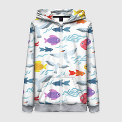 Толстовка на молнии женская Рыбы и чайки, цвет: 3D-меланж