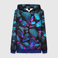 Толстовка на молнии женская Неоновые камни, цвет: 3D-синий