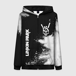 Толстовка на молнии женская Linkin Park и рок символ на темном фоне, цвет: 3D-черный