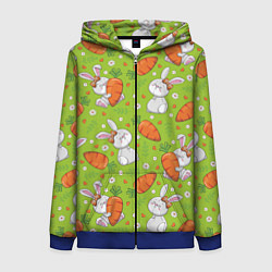 Толстовка на молнии женская Летние зайчики, цвет: 3D-синий