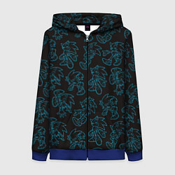 Толстовка на молнии женская Соник паттерн, цвет: 3D-синий