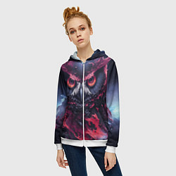 Толстовка на молнии женская Сова взгляд краска, цвет: 3D-белый — фото 2