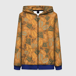 Толстовка на молнии женская Мексиканские оранжевые папаротники, цвет: 3D-синий