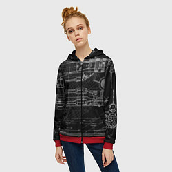 Толстовка на молнии женская Чертеж ракеты на чёрном фоне, цвет: 3D-красный — фото 2