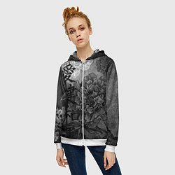 Толстовка на молнии женская Flowers - japanese art, цвет: 3D-белый — фото 2