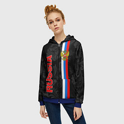 Толстовка на молнии женская Russia black style, цвет: 3D-синий — фото 2