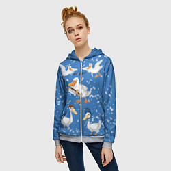 Толстовка на молнии женская Белые гуси и утки, цвет: 3D-меланж — фото 2
