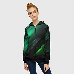 Толстовка на молнии женская Black green abstract, цвет: 3D-черный — фото 2