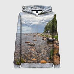 Толстовка на молнии женская Лодка на Ладоге, цвет: 3D-меланж