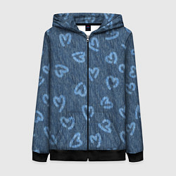 Толстовка на молнии женская Hearts on denim, цвет: 3D-черный