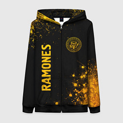 Толстовка на молнии женская Ramones - gold gradient: надпись, символ, цвет: 3D-черный