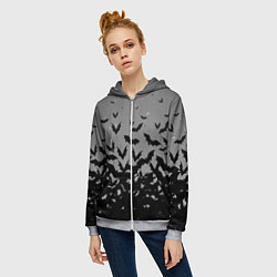 Толстовка на молнии женская Серый фон и летучие мыши, цвет: 3D-меланж — фото 2