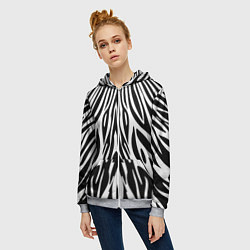 Толстовка на молнии женская Черная абстракция зебра, цвет: 3D-меланж — фото 2