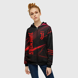 Толстовка на молнии женская Juventus black red logo, цвет: 3D-черный — фото 2