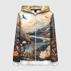 Толстовка на молнии женская Солнечное утро в цветущих горах, цвет: 3D-белый
