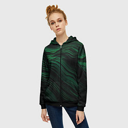 Толстовка на молнии женская Dark green texture, цвет: 3D-черный — фото 2