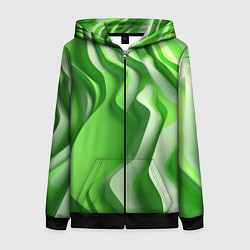 Толстовка на молнии женская Зеленые объемные полосы, цвет: 3D-черный