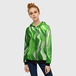 Толстовка на молнии женская Зеленые объемные полосы, цвет: 3D-черный — фото 2