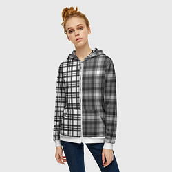 Толстовка на молнии женская Черно-белый паттерн клетка, цвет: 3D-белый — фото 2