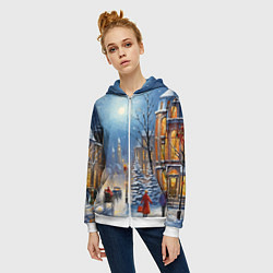 Толстовка на молнии женская Новогодний городской пейзаж, цвет: 3D-белый — фото 2