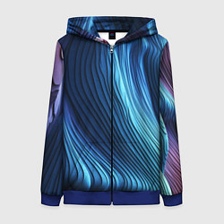 Толстовка на молнии женская Трехмерные волны, цвет: 3D-синий