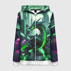Толстовка на молнии женская Неоновый зеленый дракон, цвет: 3D-белый