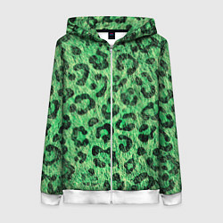 Толстовка на молнии женская Зелёный леопард паттерн, цвет: 3D-белый