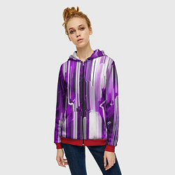 Толстовка на молнии женская Киберпанк полосы белый и фиолетовый, цвет: 3D-красный — фото 2