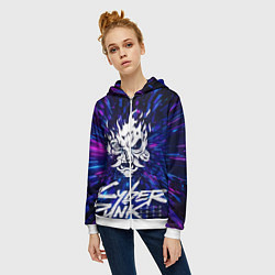 Толстовка на молнии женская Cyberpunk 2077: samurai blue, цвет: 3D-белый — фото 2