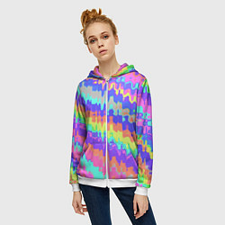 Толстовка на молнии женская Искаженные разноцветные полосы, цвет: 3D-белый — фото 2