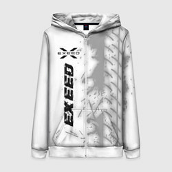 Толстовка на молнии женская Exeed speed на светлом фоне со следами шин по-верт, цвет: 3D-белый
