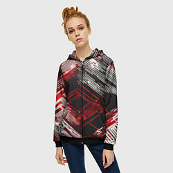 Толстовка на молнии женская Киберпанк линии белые и красные, цвет: 3D-черный — фото 2