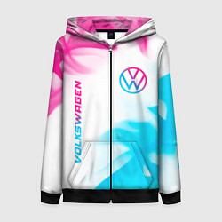 Толстовка на молнии женская Volkswagen neon gradient style вертикально, цвет: 3D-черный