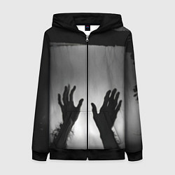 Толстовка на молнии женская Руки зомби в ночном тумане, цвет: 3D-черный