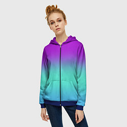 Толстовка на молнии женская Фиолетовый бирюзовый голубой неоновый градиент, цвет: 3D-синий — фото 2