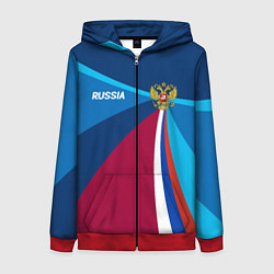 Толстовка на молнии женская Герб и триколор России с геометрией, цвет: 3D-красный