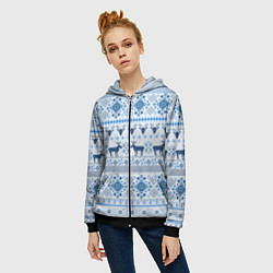 Толстовка на молнии женская Blue sweater with reindeer, цвет: 3D-черный — фото 2