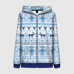 Женская толстовка на молнии Blue sweater with reindeer
