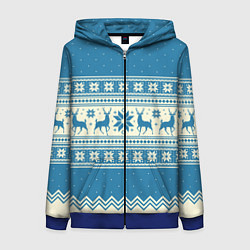 Женская толстовка на молнии Sweater with deer on a blue background