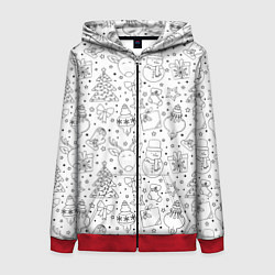 Женская толстовка на молнии Черно-белый новогодний патерн