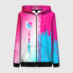 Женская толстовка на молнии Cyberpunk 2077 neon gradient style по-вертикали