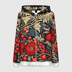 Женская толстовка на молнии Новогодние ягодки и узоры