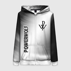 Толстовка на молнии женская Powerwolf glitch на светлом фоне вертикально, цвет: 3D-белый