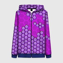 Толстовка на молнии женская Фиолетовая энерго-броня из шестиугольников, цвет: 3D-синий