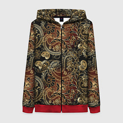 Толстовка на молнии женская Золотые узоры пейсли, цвет: 3D-красный