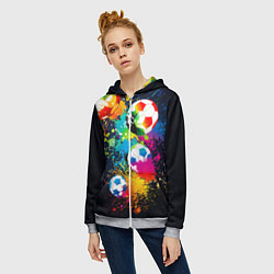 Толстовка на молнии женская Разноцветные футбольные мячи, цвет: 3D-меланж — фото 2