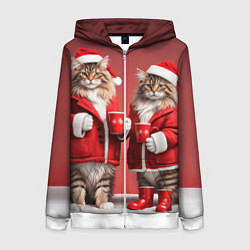 Толстовка на молнии женская С новым котом - два кота в костюмах Санты, цвет: 3D-белый