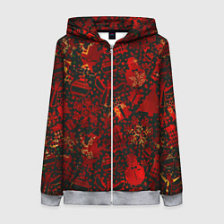 Толстовка на молнии женская Ёлочные игрушки и ёлки, цвет: 3D-меланж